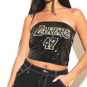 SALE Los Angeles LA Lakers Sequin Tube Top Basketball Strapless Ultra Game NBA M